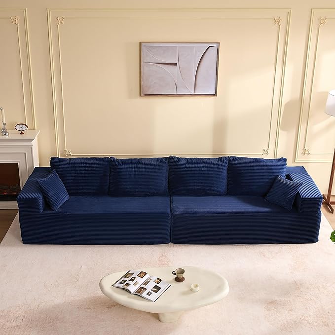 138" Modular Sofa Memory Foam Sectional Couches for Living Room, Sleeper Sofa Bed, Corduroy, Blue