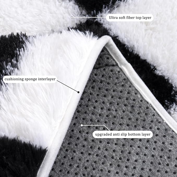 Black and White Checkered Rugs for Bedroom, Ultra Fluffy Fuzzy Shag Area Rug for Living Room 5x7, Modern Plush Soft Upgrade Non-Slip Carpet for Kids Girls and Boys Room Dorm Nursery Home Decor