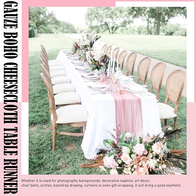 8 Pack Light Pink Easter Cheesecloth Table Runner 35x120 Inches 10ft Boho Gauze Cheese Cloth Runners, Long Romantic Sheer Table Runner Table Cloht for Wedding Bridal Shower Party Table Decor