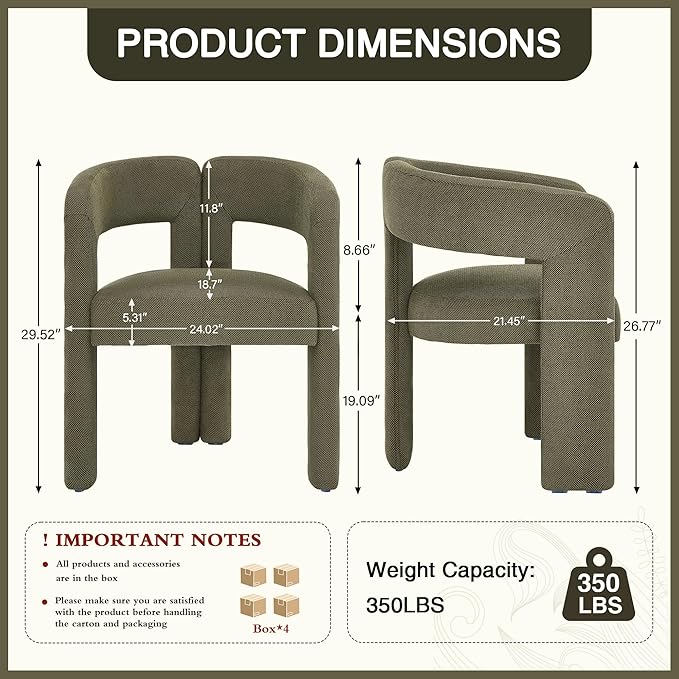 Modern Barrel Dining Chairs Set of 4, Upholstered Linen Dining Room Chair with Wooden Legs, Accent Chairs for Kitchen/Dining Room/Living Room, Green