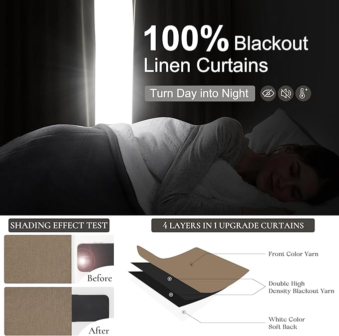 Primitive Curtain 108 Inch Long 2 Panels Burg,Chocolate Rust Brown Pinch Pleated Linen Blended 9 ft Floor Length to Ceiling Traverse Curtains for Living Room Blackout Drapes Sun Blocking Window