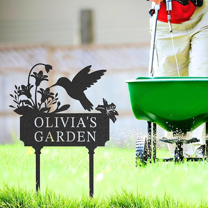 Personalized Metal Garden Sign, Custom Name Stake Decor, Hummingbird Yard Art, Outdoor Gardening Home Decor, Garden Stake Gifts for Plant Lovers