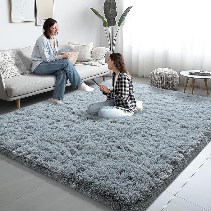 6x9 Area Rugs for Living Room, Grey Fluffy Shaggy Rug Soft Carpets, Rugs for Bedroom Nursery Kids Room Dorm Home Decor Aesthetic