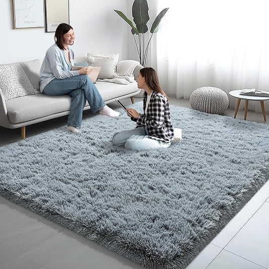 6x9 Area Rugs for Living Room, Grey Fluffy Shaggy Rug Soft Carpets, Rugs for Bedroom Nursery Kids Room Dorm Home Decor Aesthetic