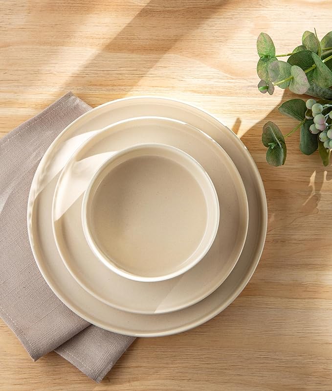 TheTerra Ceramic Dinnerware Sets for 6, 18 Pieces Handmade Reactive Glaze Plates and Bowls Set, Scratch Resistant Dish Set, Oven & Microwave & Dishwasher Safe, Ice Cream