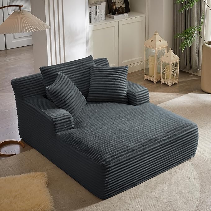 Boneless Couch Sofa Chiar Chaise Lounge Chair Indoor Upholstered Corduroy Couch Cloud Sleeper Sofa Oversized Reading Chair for Living Room No Assembly Required (Dark Grey, 50" W x 67" D)