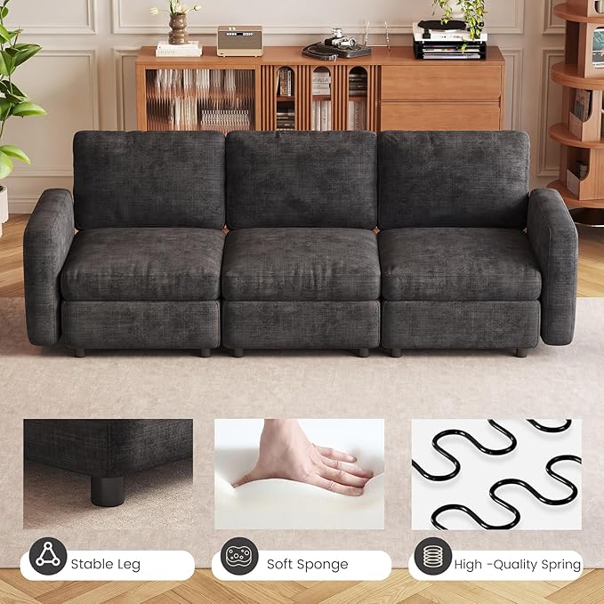 4-Seat Modular Sofa Couch Grey with Ergonomic Cushions, Convertible Sleeper Sectional for Living Room Bedroom Apartment, Cloud Futon Lounge Furniture Set for Small Spaces