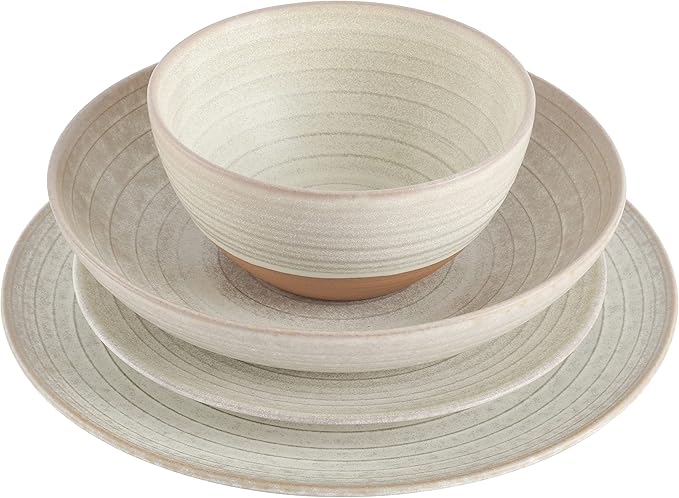Gibson Elite 16 Piece Dreamweaver Double Bowl Terracotta Reactive Dinnerware Set - Sand Cream, Service for 4 (16pcs)
