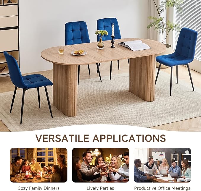 5-Piece Dining Table Set for 4 6 People with Heavy Duty Legs Dining Room Tables Set for 4 Table and Chairs for Living Room Kitchen Apartment(Natural Table with 4 Blue Chairs)