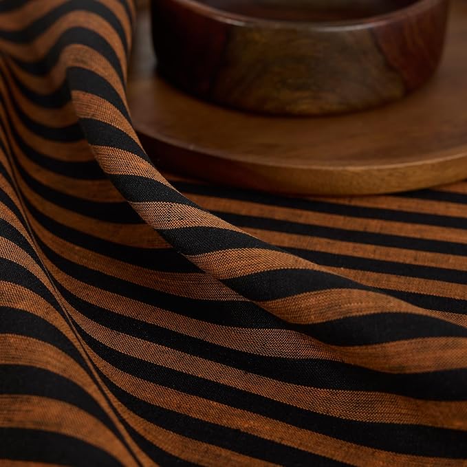 Solino Home Linen Napkins Set of 4-100% Pure Linen Amalfi Stripe Pumpkin and Black Cloth Dinner Napkins 20 x 20 Inch for Fall, Autumn, Halloween, Thanksgiving - Handcrafted and Machine Washable