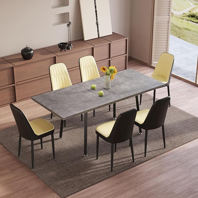 7 Piece Dining Table Set for 6-8,55-71" Extendable Dining Table Set with 6 Upholstered Chairs,Rectangle Kitchen Table Set for Small Space,Dining Room and Office,Grey