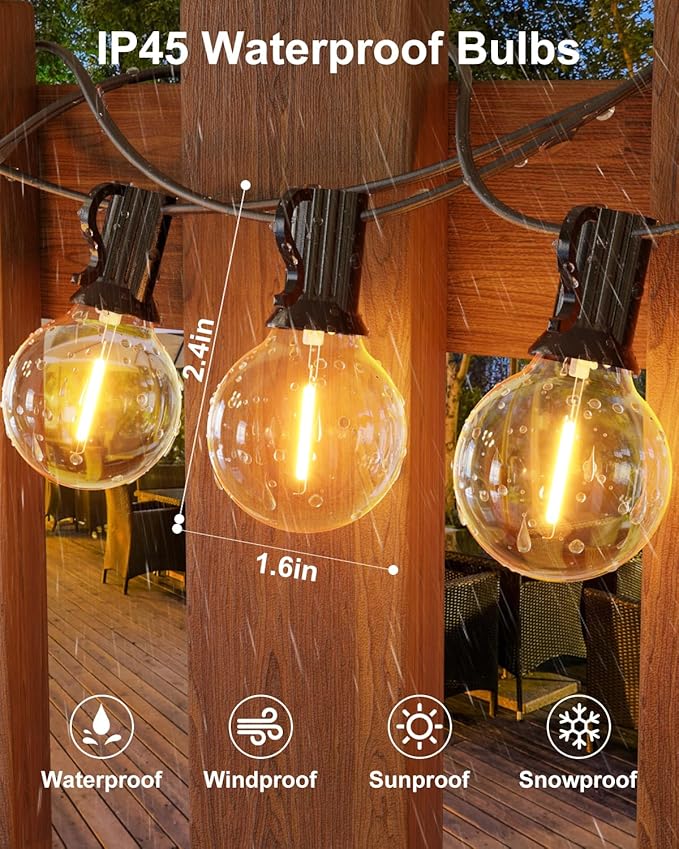 GLUROO Outdoor String Lights, 30FT LED Patio Lights Outdoor Wateproof with 15+1 Globle Bulbs Shatterproof, 2700K Outside for Backyard,Bistro,Camping,Deck,Yard,Garden