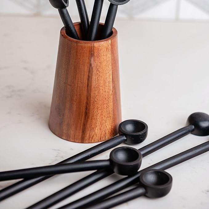 Karma Gifts Tasting Spoons Set - Black Wood Spoons for Cooking - Wood - Set of 4 - Medium