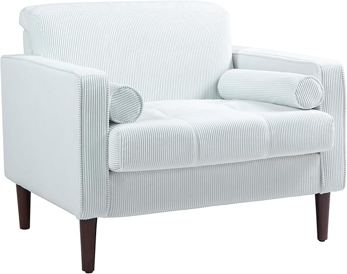 UIXE Corduroy Accent Chair, Modern Upholstered Arm Chairs Comfy Bedroom Reading Armchair with 2 Bolster Pillows, Mid-Century Track Armrest Tufted Living Room Single Sofa Lounge Seat (Beige)
