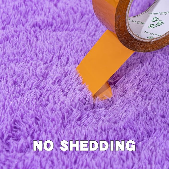 4x6 Area Rug for Bedroom, Purple Rugs for Living Room Nursery Kids Room Dorm Home Decor Aesthetic, Fluffy Shaggy Rug with 4 Anti-Slip Carpet Tapes