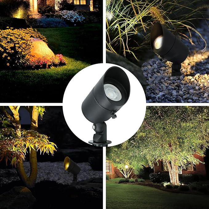 Lumina Lighting® 4W Landscape Lighting 12V Landscape Lights Low Voltage Landscape Spotlights Warm White Waterproof Outdoor Replaceable LED Bulb for Garden, Lawn, Porch, Patio and Yard (Black, 6-Pack)