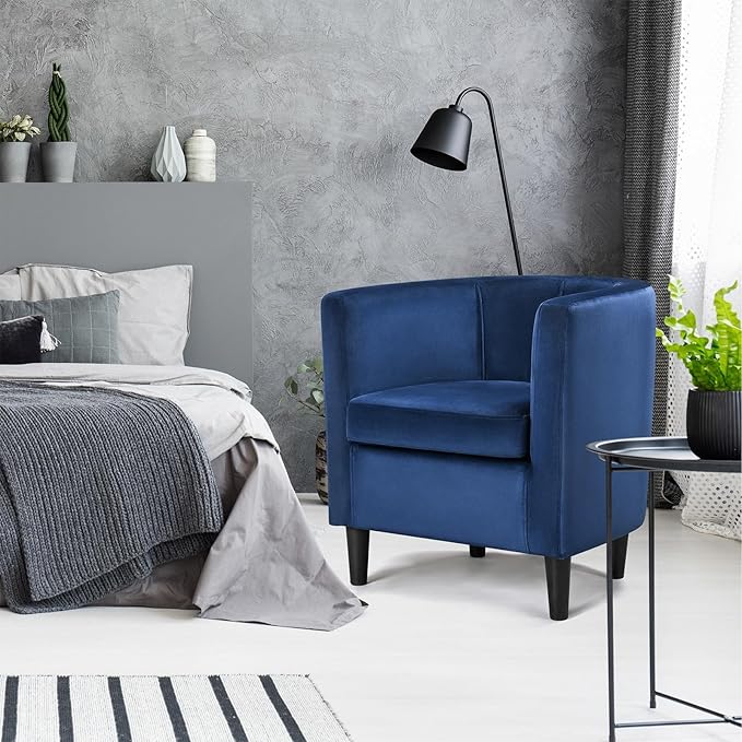 Yaheetech Velvet Accent Chair, Modern and Comfortable Armchairs, Upholstered Barrel Sofa Chair for Living Room Bedroom Waiting Room, Set of 2, Blue