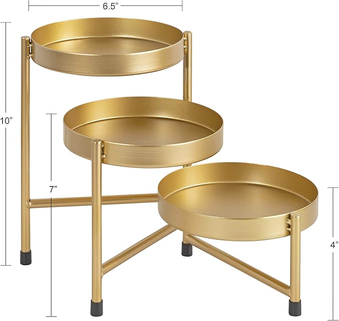 Kate and Laurel Finn Modern Tri-Level Plant Stand, 7.25 x 7.25 x 10, Gold, Indoor Multi-Tiered Plant Stand for Tabletop