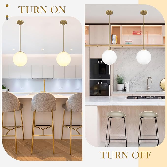 10 Inch Globe Pendant Light Gold Mid Century Pendant Light Contemporary Globe Pendant Lights Adjustable Hanging Light Fixture Milk Glass with Brass Finish for Dining Room Kitchen Island
