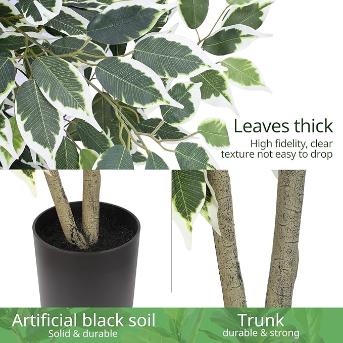 Artificial Ficus Tree - 4 FT Tall Silk Fake Tree with Pot - Lifelike Foliage & Branches for Indoor/Outdoor Decor