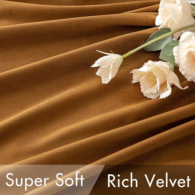 MIULEE Velvet Curtains 72 inches - Luxury Blackout Curtains for Bedroom Living Room Thermal Insulated Super Soft Window Drapes Rod Pocket & Back Tab, Gold Brown, W52 x L72 inches, 2 Panels