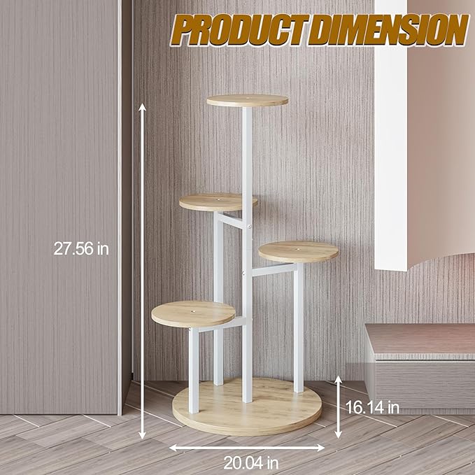 Plant Stand Indoor 5 Tier 8 Potted Multiple Flower Pot Holder for Patio Garden Balcony Living Room Corner (5 Tier White+Sonoma Oak)
