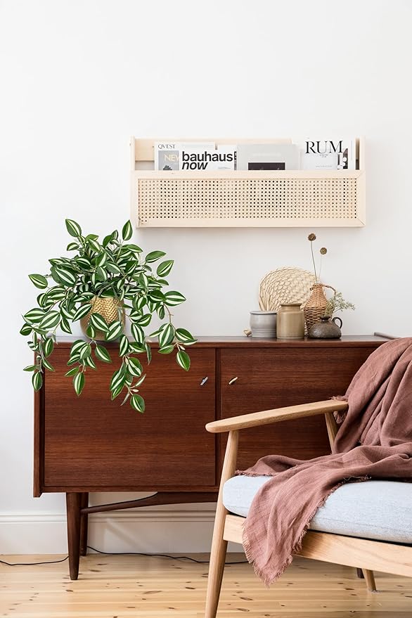 Briful Faux Plants Indoor 17.7in Fake Watermelon Peperomia Plant in Gold Pot with Realistic Silk Green Leaves Artificial Potted Plant for Home Office Table Shelf Desk Modern Room Decor