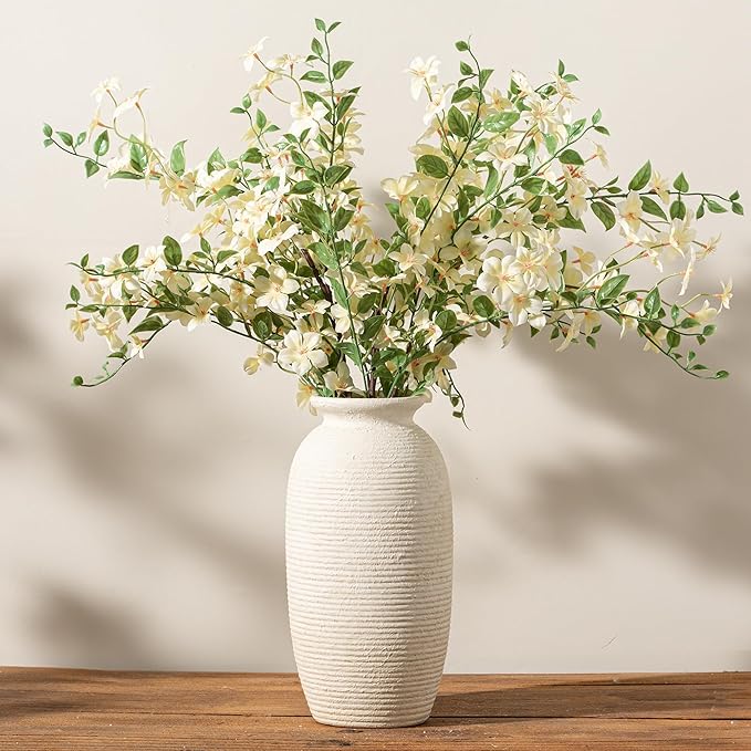 Ceramic Flower Vase, 12.5" Large Rustic Farmhouse Vases Home Decor Tall Pottery Decorative Pampas Vase for Table Living Room Entryway Mantel Bookshelf Bedroom Bathroom Kitchen-White