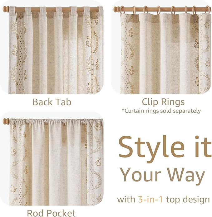 jinchan Belrose 4 Panel Curtains Set 84 Inch Length Floral Curtains Linen Blend Beige Embroidered Drapes Farmhouse Flower Patterned Drapes for Living Room Bedroom Window Treatments Set of 4
