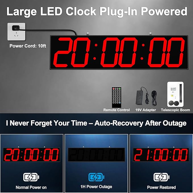 Digital Clock Large Display 28" with Remote Control,Double-Sided Clock, Suspended Design for Hospitals, Factories, Airports.