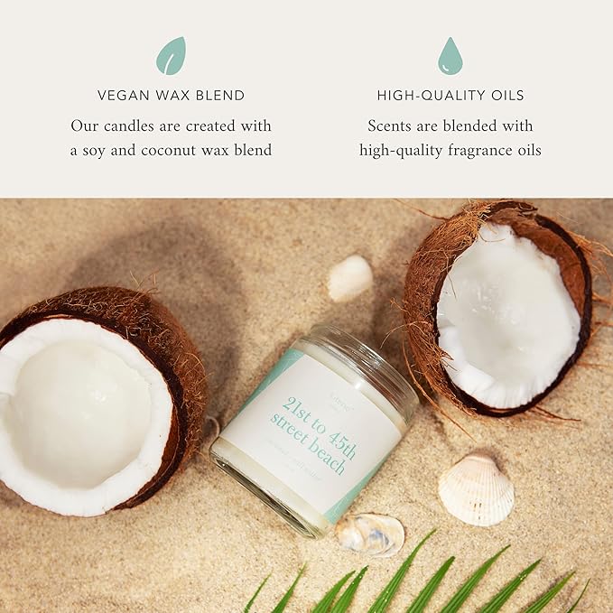 Literie Miami Inspired Scented Candle: 21st to 45th Street Beach - Coconut & Salt Water Scent, 7.5oz, 40 Hour Burn, Vegan Soy & Coconut Blend Candle for Home Decor, Gift for Women & Men