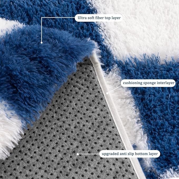 Checkered Rugs for Bedroom, Ultra Fluffy Fuzzy Shag Area Rug for Living Room 5x7, Modern Plush Soft Upgrade Non-Slip Carpet for Kids Girls and Boys Room Dorm Nursery Home Decor, Navy and White
