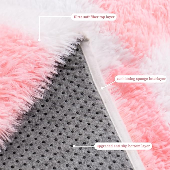 Checkered Rugs for Bedroom, Ultra Fluffy Fuzzy Shag Area Rug for Living Room 5x7, Modern Plush Soft Upgrade Non-Slip Carpet for Kids and Girls Room Dorm Nursery Home Decor, Pink and White