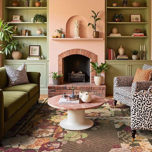 GENIMO 5X7 Floral Area Rugs for Living Room, Machine Washable Non Slip Vintage Patchwork Washable Rug, Ultra-Thin Low Pile Chenille Rugs for Bedroom, Dining Room, Auburn Cinnamon