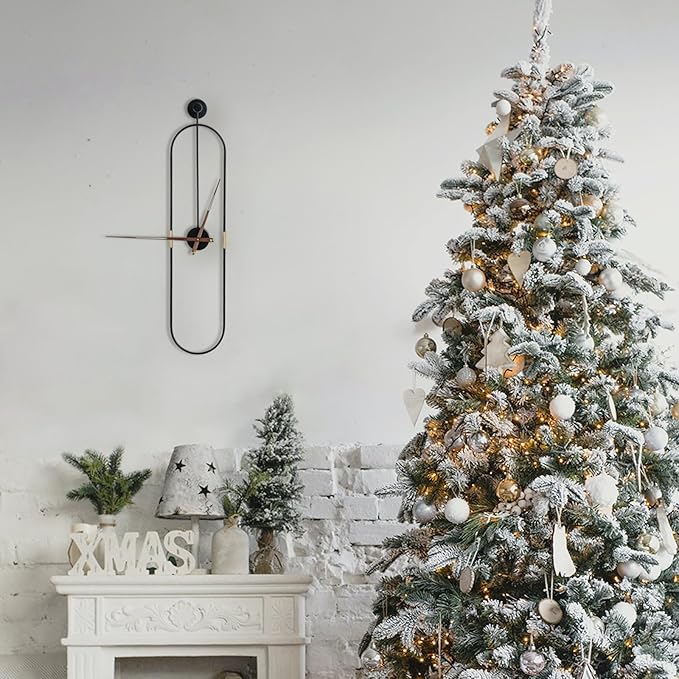 Modern Oval Wall Clock Large Wall Clock with Walnut Pointers for Living Room Home Decor Bedroom Kitchen Office (Oval Black, Large)