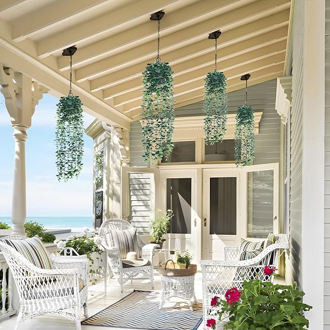 4pcs Artificial Hanging Eucalyptus Plants，Fake Plants Eucalyptus Small Decor Faux Hanging Vine Plants Wall Greenery for New Home Decoration，for Floating Shelf Indoor Outdoor