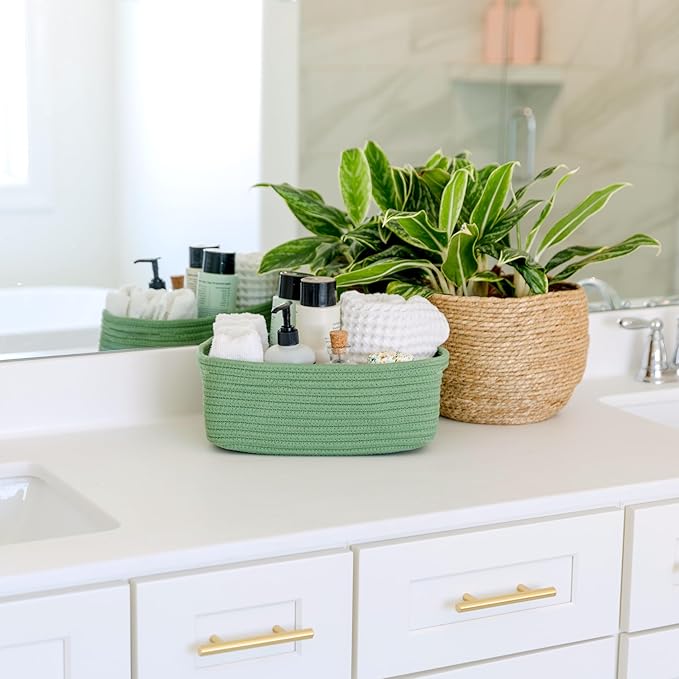 NaturalCozy 11.8"x8"x4.5” Rectangle Storage Baskets for Shelves 3 Pack | Cotton Rope Woven Small Baskets for Organizing | Small Storage Bins for Nursery, Bathroom, Closet, Shelf, Decorative, Gift