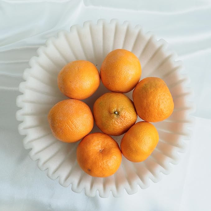 12" Large Decorative Bowl decor , Scalloped Pedestal Bowls for Modern Home Decor,Ruffle Decor,Stylish Key Bowl for Entry Table,Decorative Fruit Bowl for Kitchen Counter,Artificial Stone Milky white