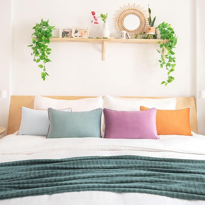 MONDAY MOOSE Decorative Throw Pillow Covers Cushion Cases, Set of 4 Soft Velvet Modern Double-Sided Designs, Mix and Match for Home Decor, Pillow Inserts Not Included (12x20 inch, Purple/Teal)