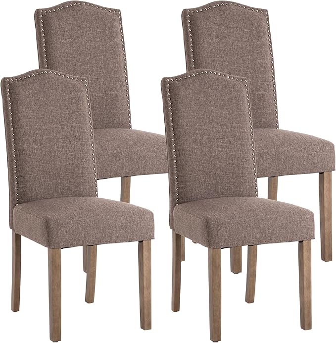 Stylish Upholstered Parsons Dining Chair Kitchen with Silver Nailhead Trim and Sturdy Solid Wood Legs