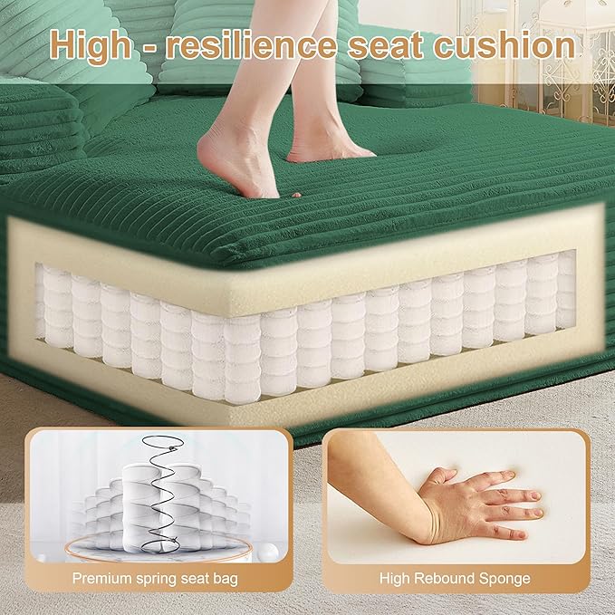 Boneless Couch Sofa Chiar Chaise Lounge Chair Indoor Upholstered Corduroy Couch Cloud Sleeper Sofa Oversized Reading Chair for Living Room No Assembly Required (Green, 50" W x 67" D)