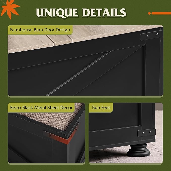 WLIVE Farmhouse Lift Top Coffee Table with Storage, 31.5" Square Center Table, Flip-Top Hidden Compartment, Wood-Grain Coffee Table for Living Room, Bedroom, Black