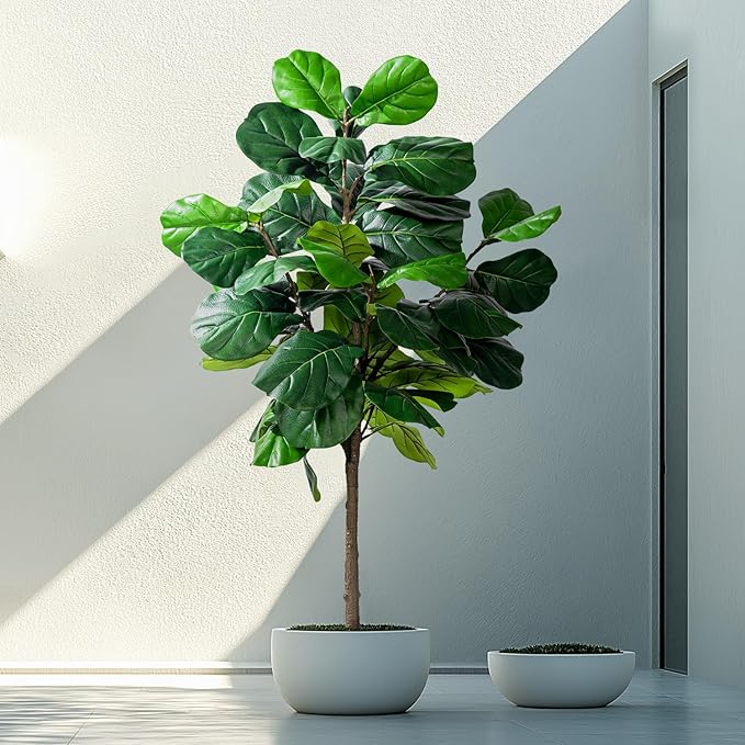 Artificial Fiddle Leaf Tree-6ft Faux Plant Fake Ficus Lyrata Tree Artificial Fig Silk Trees with Pot Floor Plants for Home Living Room Decor Indoor（No Planter