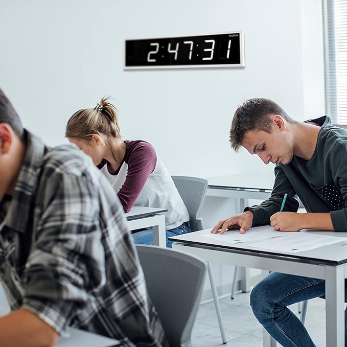 Ivation Oversized 24" Large Digital LED Clock | Big Digital Clock w/Multi-Function Display – Stopwatch, Timer, Alarms, Temp & Date | 6 Brightness Levels, Time Memory & Remote (White)