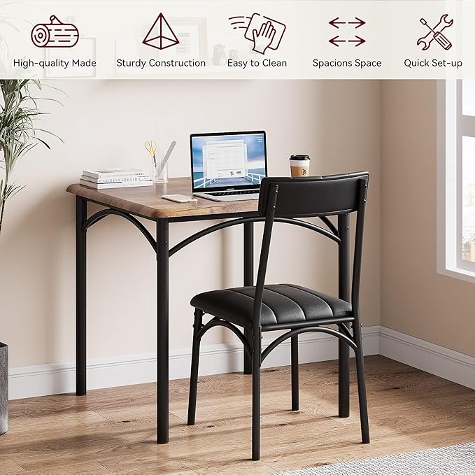 GAOMON Dining Table Set for 2, Kitchen Table with Upholstered Chairs for 2, Small Dining Room Table Set, Square Kitchen Table Set for Small Space, Apartment, Home, Studio, Rustic Brown