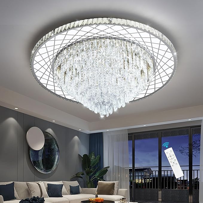 Large Chandelier for Living Room High Ceiling Modern Crystal Ceiling Chandeliers Light for Dining Room Entryway Lights with 90W LEDs Dimmable Bulbs Silver Lighting Fixtures