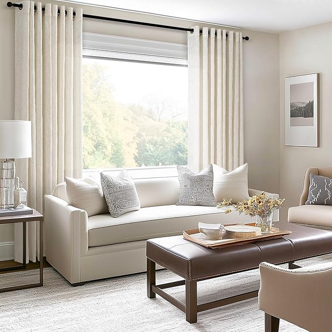 Natural Linen Curtains 84 Inch Length 2 Panels for Living Room Bedroom Linen Textured Cream Ivory Birch Semi Sheer Boho Neutral Pleat Drapes with Grommet Spring Window Curtain 84 Inches Long 52"x84"