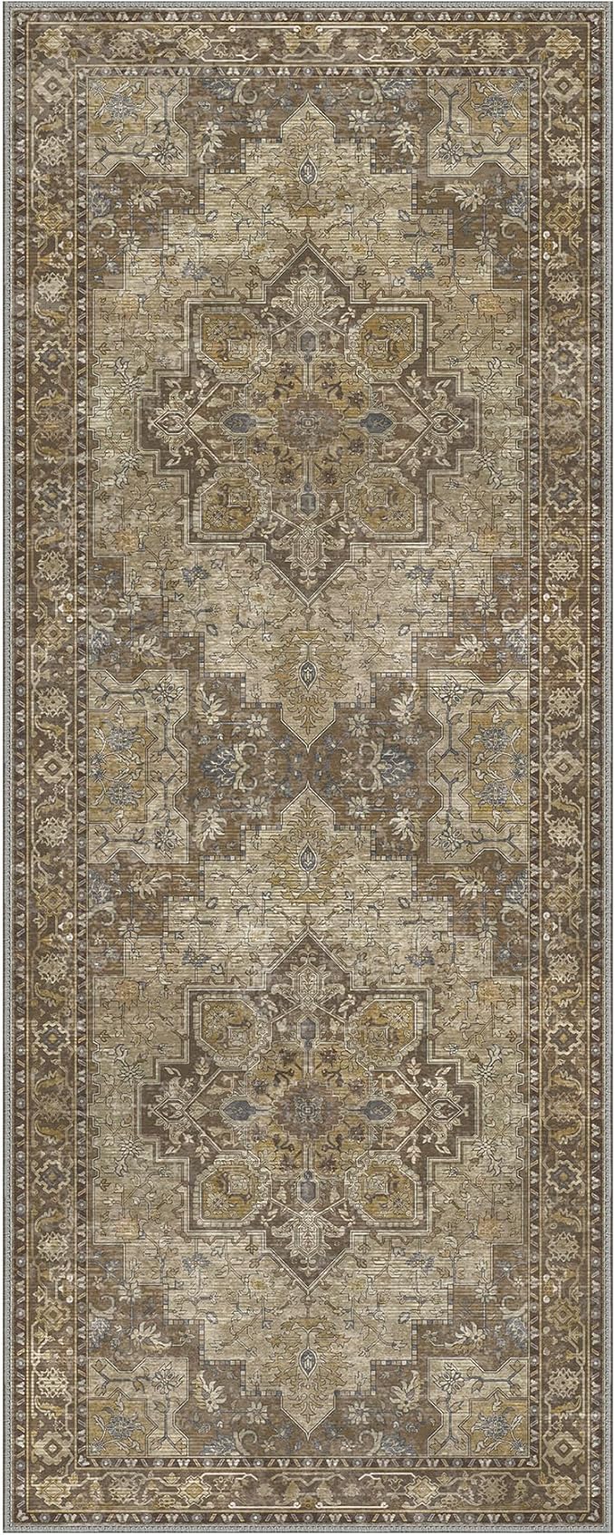 GENIMO 2'6''x14 Runner Rugs for Hallway, Machine Washable Non Slip Vintage Rugs, Low Pile Lightweight Soft Print Rug for enrtyway, Corridor, Home Office, Kitchen, Rustic Brown