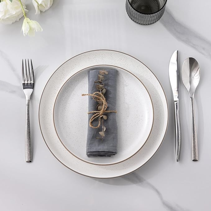 GBHOME Dinnerware Set for 4, GBHOME 12 Pieces Handmade Speckled Glaze Plates and Bowls Sets, Modern Style Scratch Resistant Stoneware Dishes Set, Dishwasher & Microwave Safe