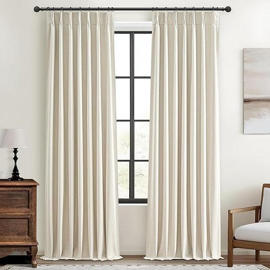 Room Darkening Cream Linen Curtains 92 Inches Long for Living Room/Bedroom, Neutral Pinch Pleated Blackout Heavy Curtain Insulated 2 Panels Set Floor to Ceiling for 93 Inch Window Drapes 40"W x 92"L